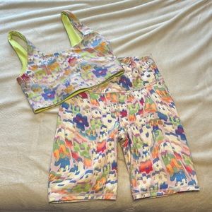 Fabletics matching set floral neon biker short set
